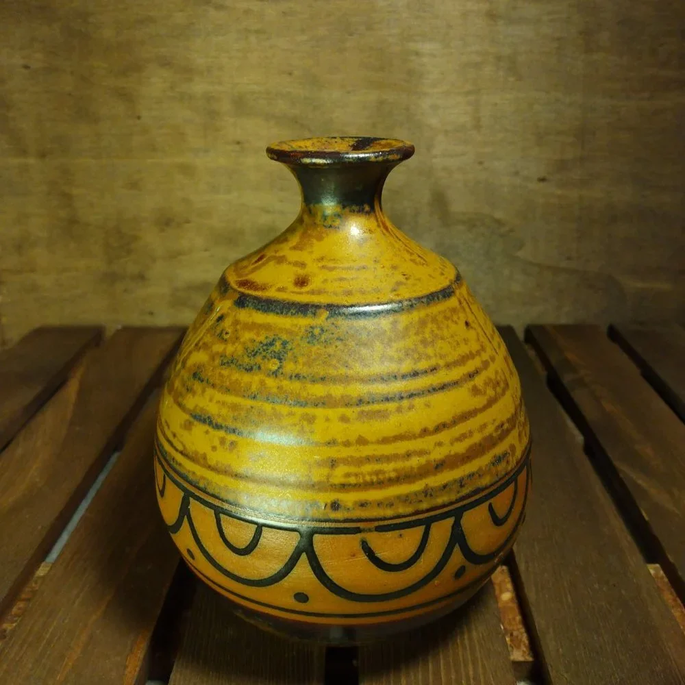 Studio Art Pottery Vase Narrow Neck Brown Stoneware Rustic Southwestern Decor